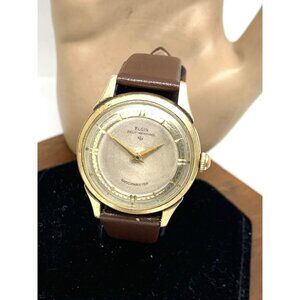 Elgin Men's Watch Vintage 6831 Swiss Automatic 643 Silver Dial Leather Band 32mm